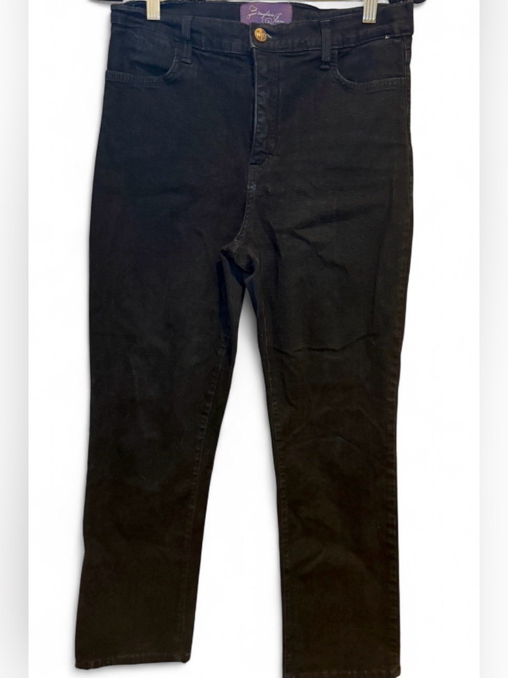 NYDJ Black Straight Leg High Waisted Stretchy Lift & Tuck Jeans Rhinestones - 12